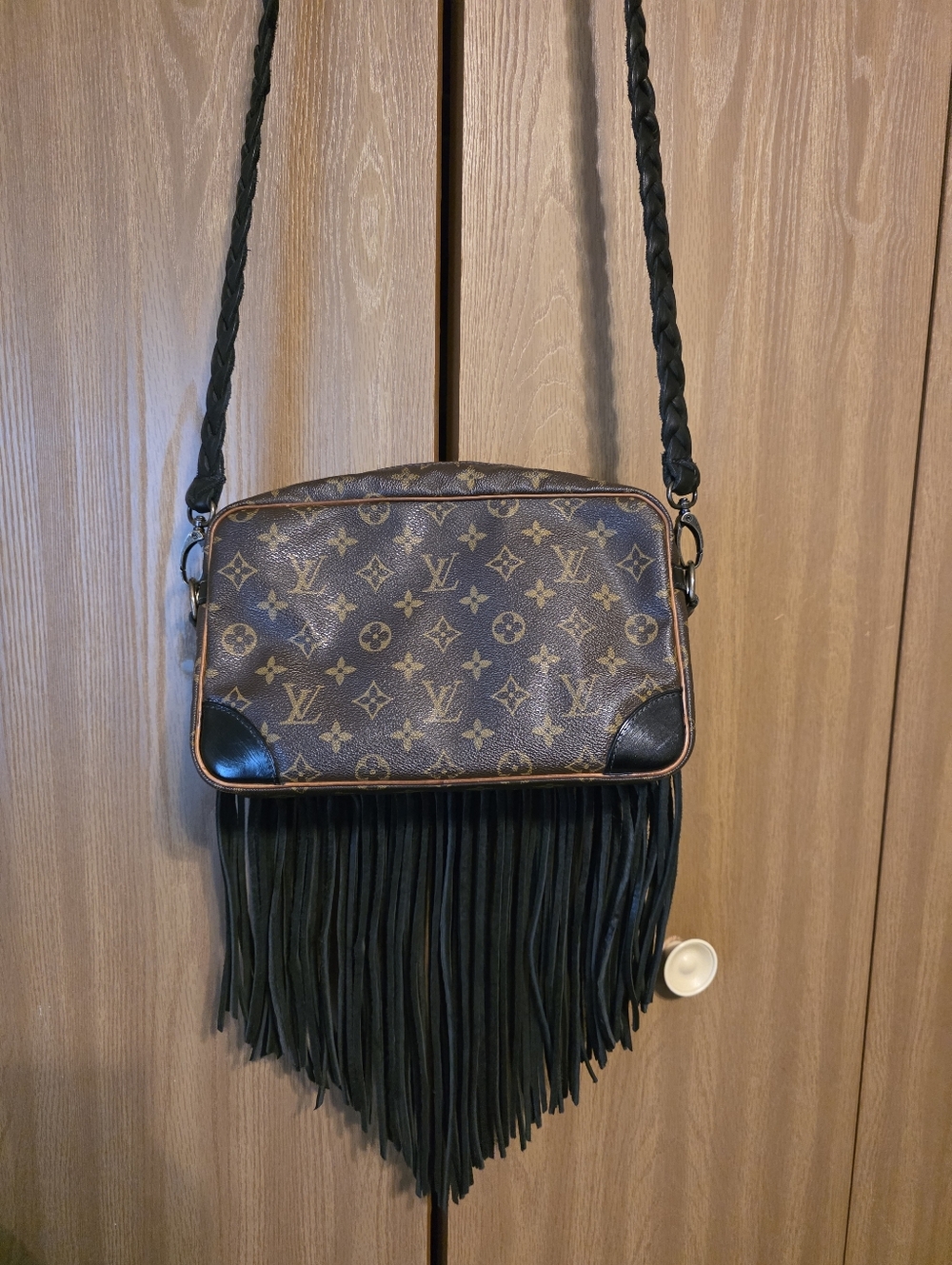 Vintage Boho Bag Monogram Fringe Crossbody with Black Strap - Picture 2 of 10